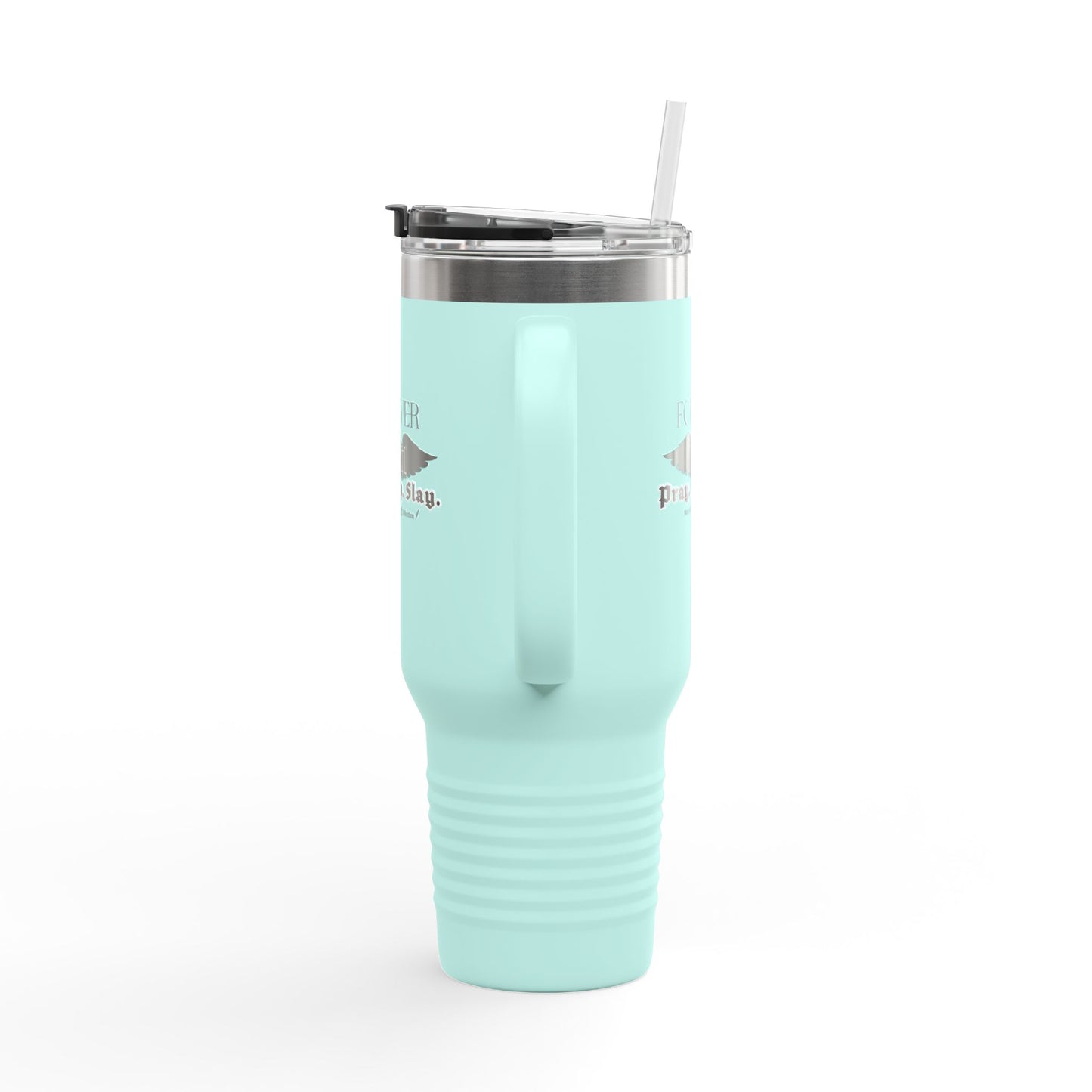 PRAY. SIP. SLAY. Black Font Edition by Mark Anthony Gable® Collection Forever Angel® Insulated Travel Mug, 40oz