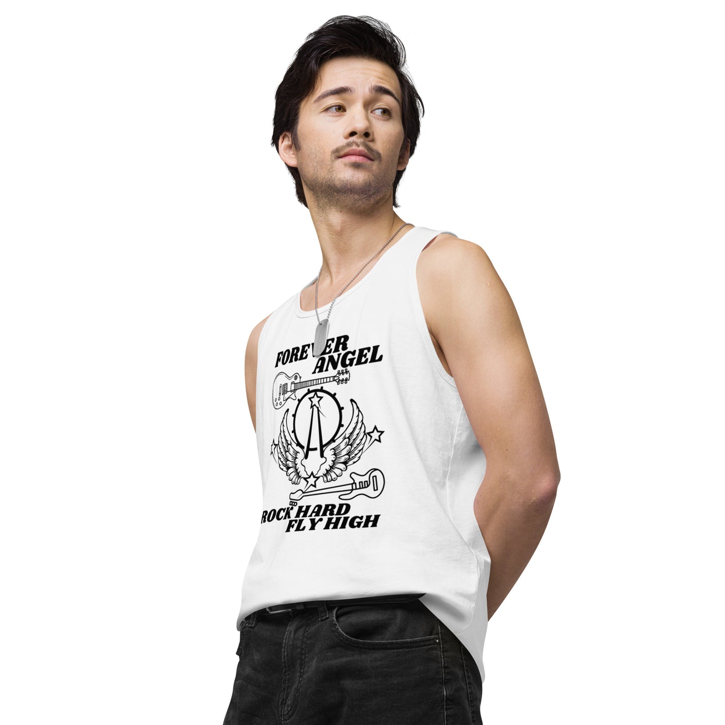 Men’s premium tank top FORVER ANGEL ROCK HARD FLY HIGH by "Mark Anthony Gable Collection-FOREVER ANGEL"