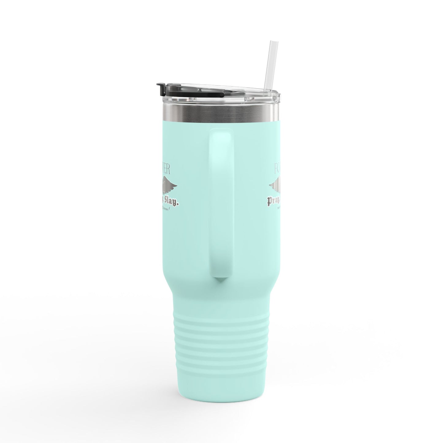 PRAY. SIP. SLAY. Black Font Edition by Mark Anthony Gable® Collection Forever Angel® Insulated Travel Mug, 40oz