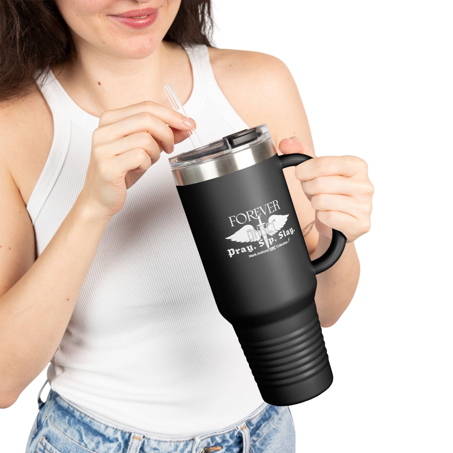 PRAY. SIP. SLAY. by Mark Anthony Gable® Collection Forever Angel® Insulated Travel Mug, 40oz