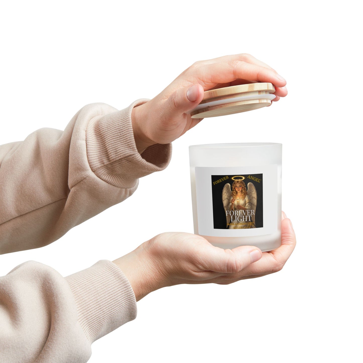 Forever Angel® Forever Light Candle 11oz Frosted Glass Soy Coconut Wax  Gift for Her  by "Mark Anthony Gable® Collection"
