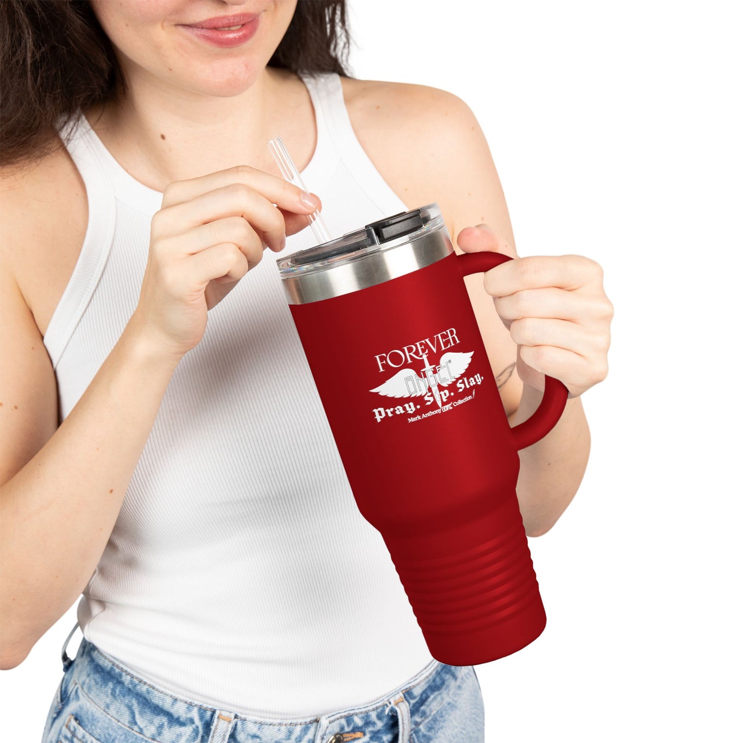 PRAY. SIP. SLAY. by Mark Anthony Gable® Collection Forever Angel® Insulated Travel Mug, 40oz
