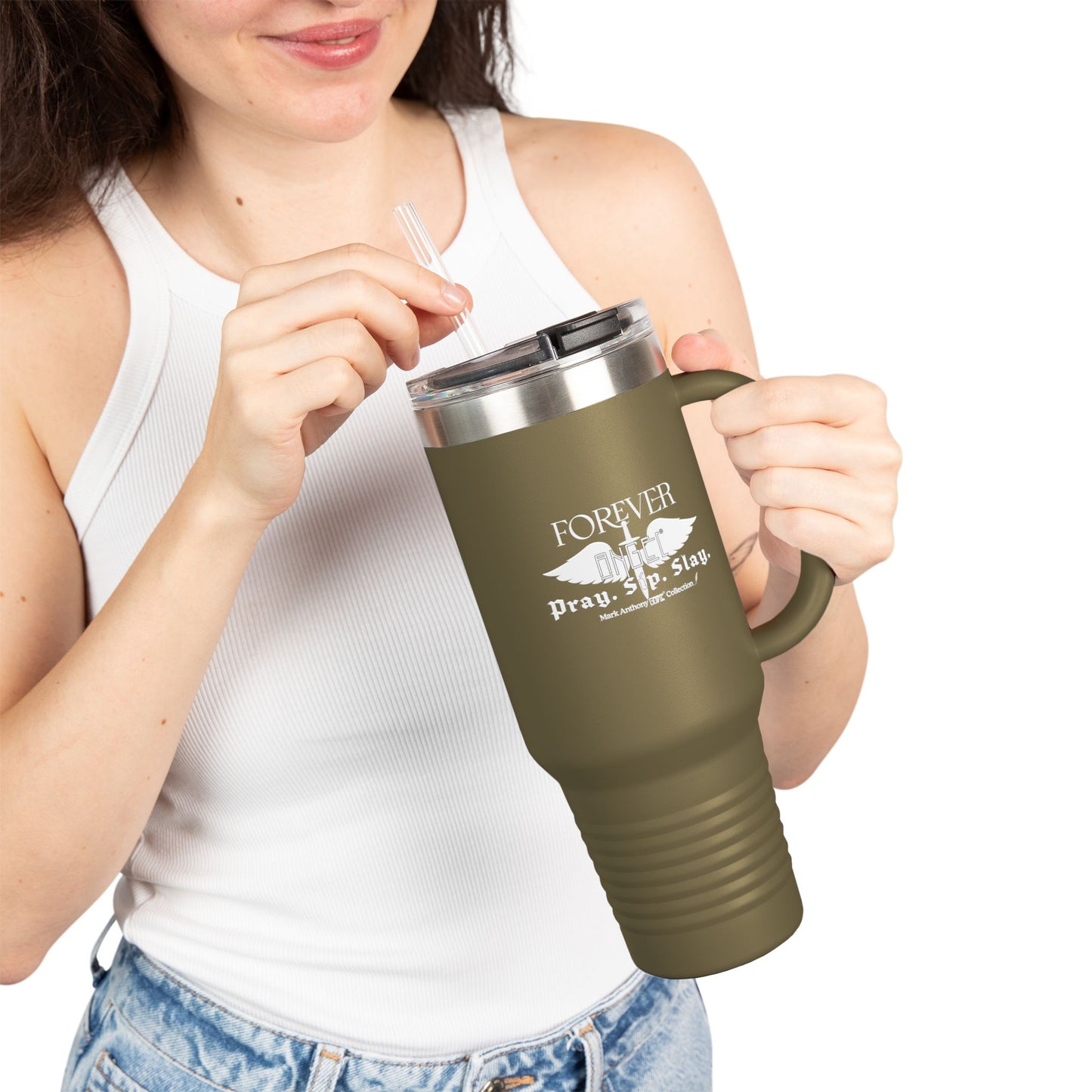 PRAY. SIP. SLAY. by Mark Anthony Gable® Collection Forever Angel® Insulated Travel Mug, 40oz