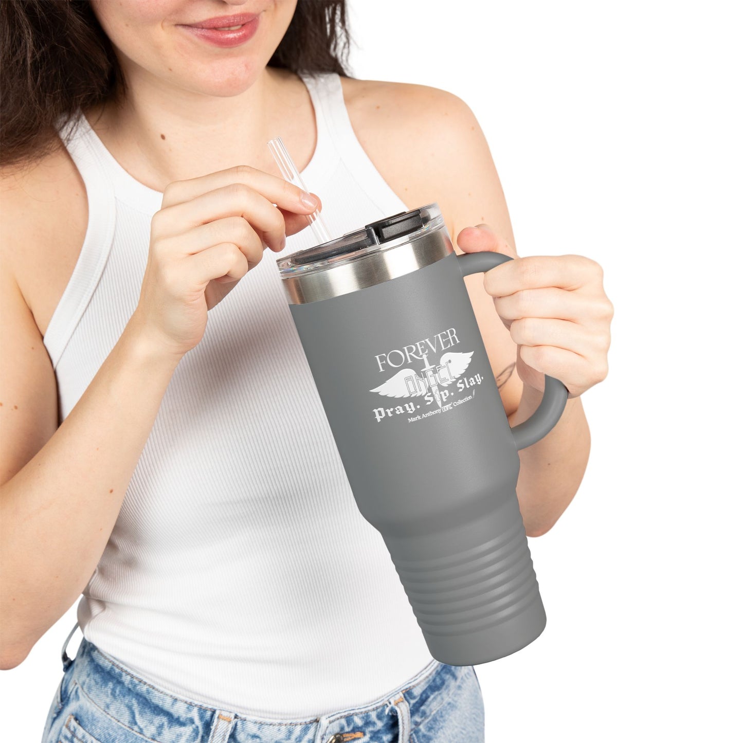 PRAY. SIP. SLAY. by Mark Anthony Gable® Collection Forever Angel® Insulated Travel Mug, 40oz
