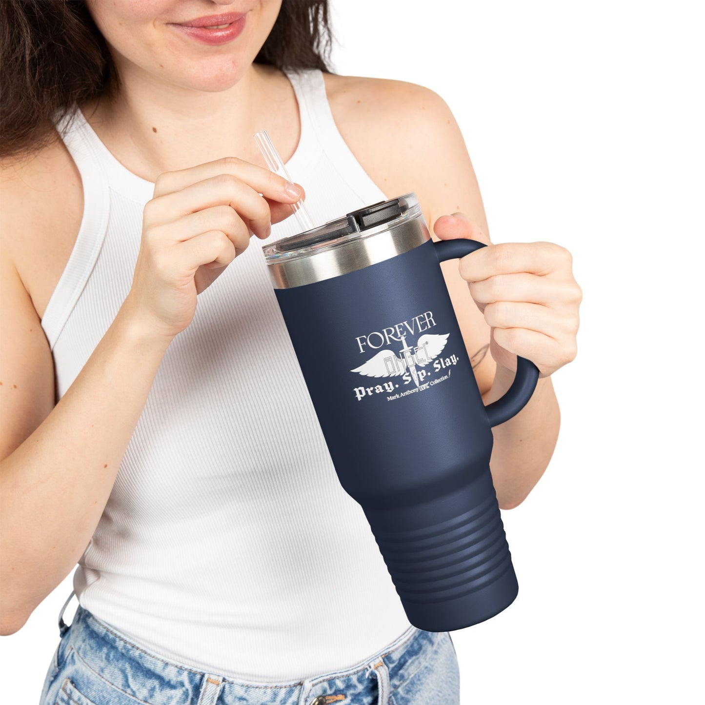 PRAY. SIP. SLAY. by Mark Anthony Gable® Collection Forever Angel® Insulated Travel Mug, 40oz