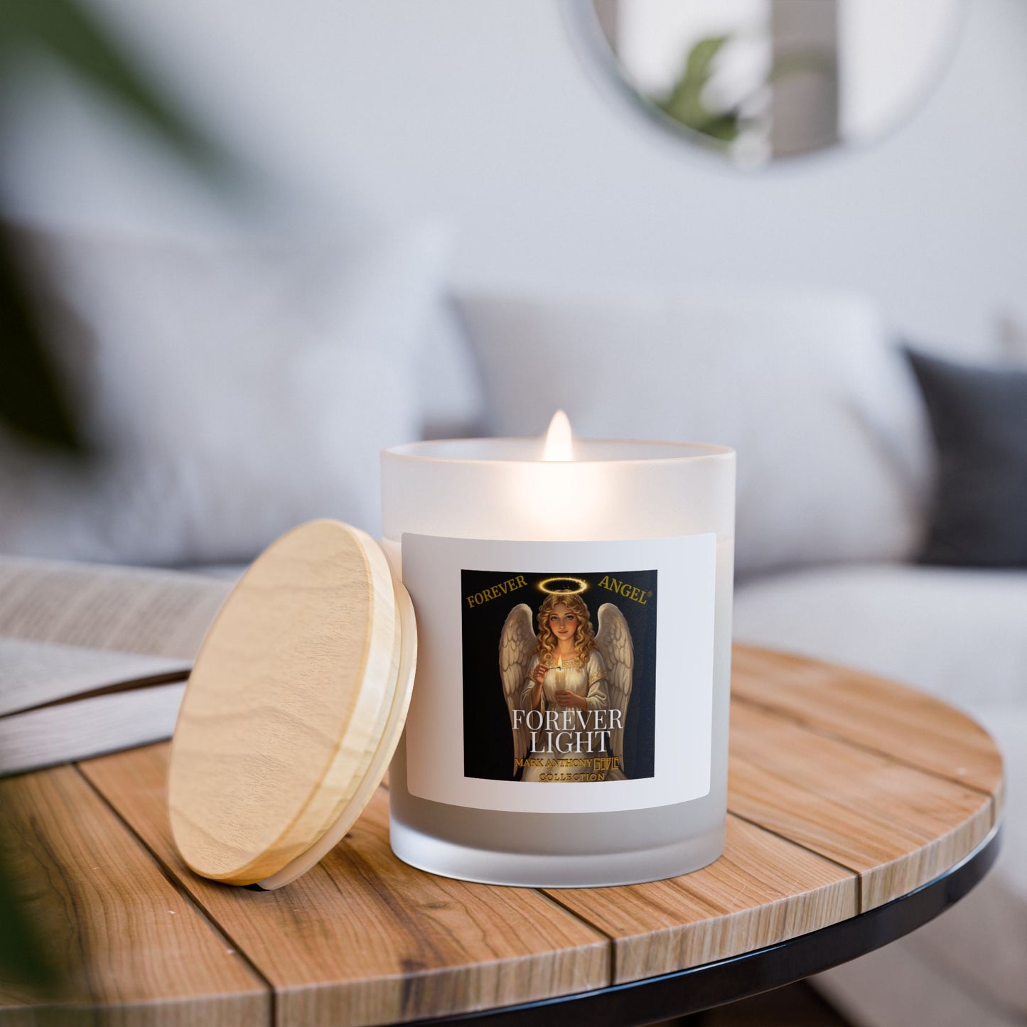 Forever Angel® Forever Light Candle 11oz Frosted Glass Soy Coconut Wax  Gift for Her  by "Mark Anthony Gable® Collection"