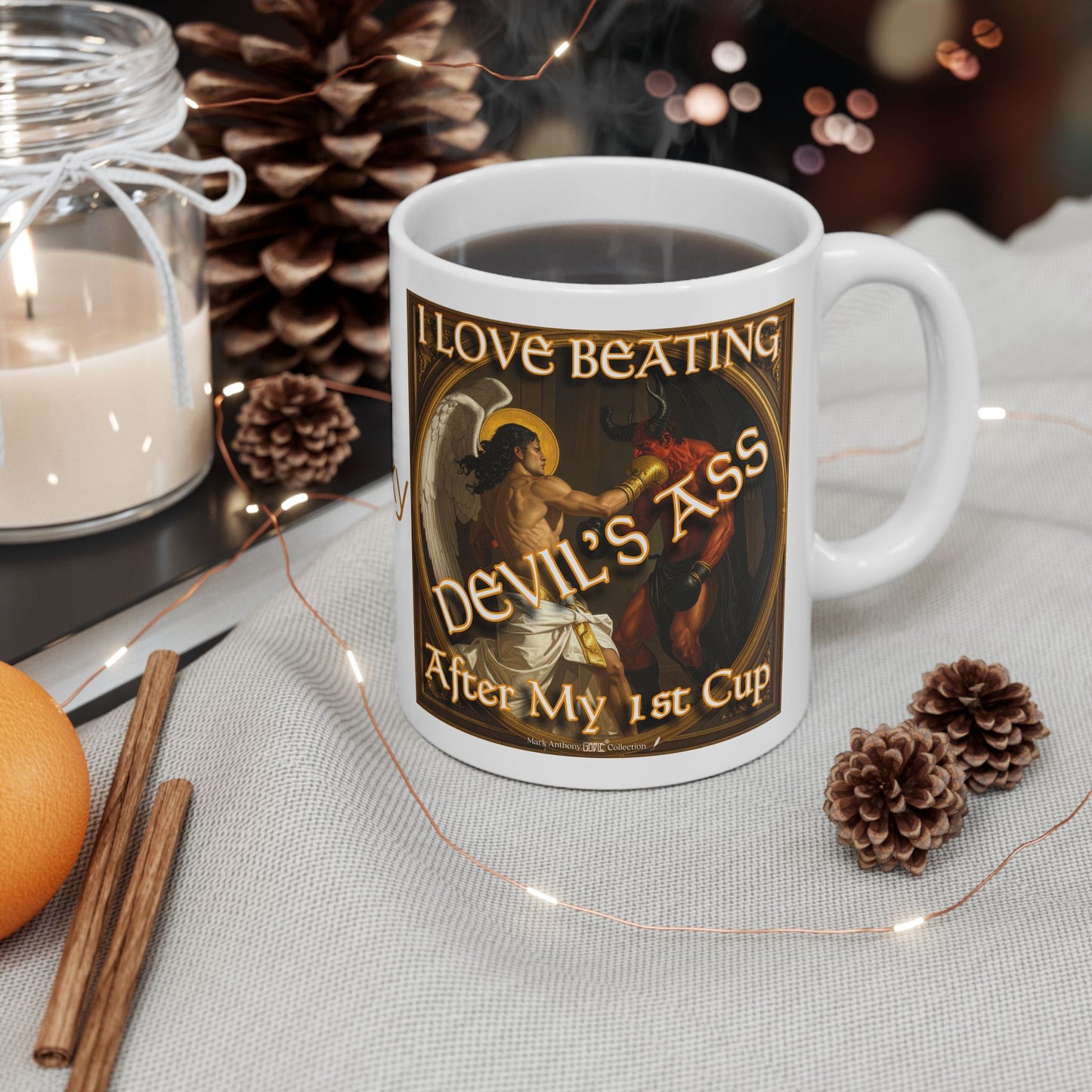 Personalized I Love Beating Devil’s Ass After My 1st Cup Coffee Mug | Custom Name | Mark Anthony Gable® Collection 11oz