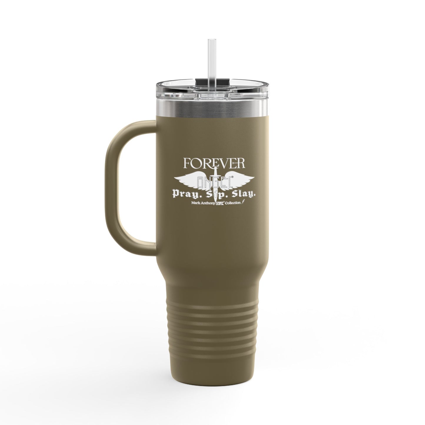 PRAY. SIP. SLAY. by Mark Anthony Gable® Collection Forever Angel® Insulated Travel Mug, 40oz