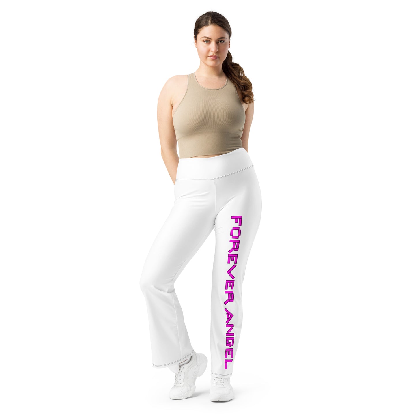 Flare leggings [WHITE COLOR] FOREVER ANGEL [PINK FONT] by “Mark Anthony Gable Collection-FOREVER ANGEL “