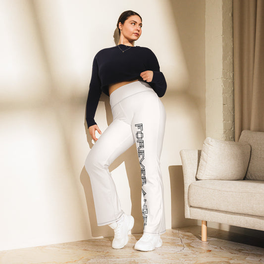 Flare leggings [WHITE COLOR] FOREVER ANGEL [SILVER & BLACK FONT] by “Mark Anthony Gable Collection-FOREVER ANGEL”