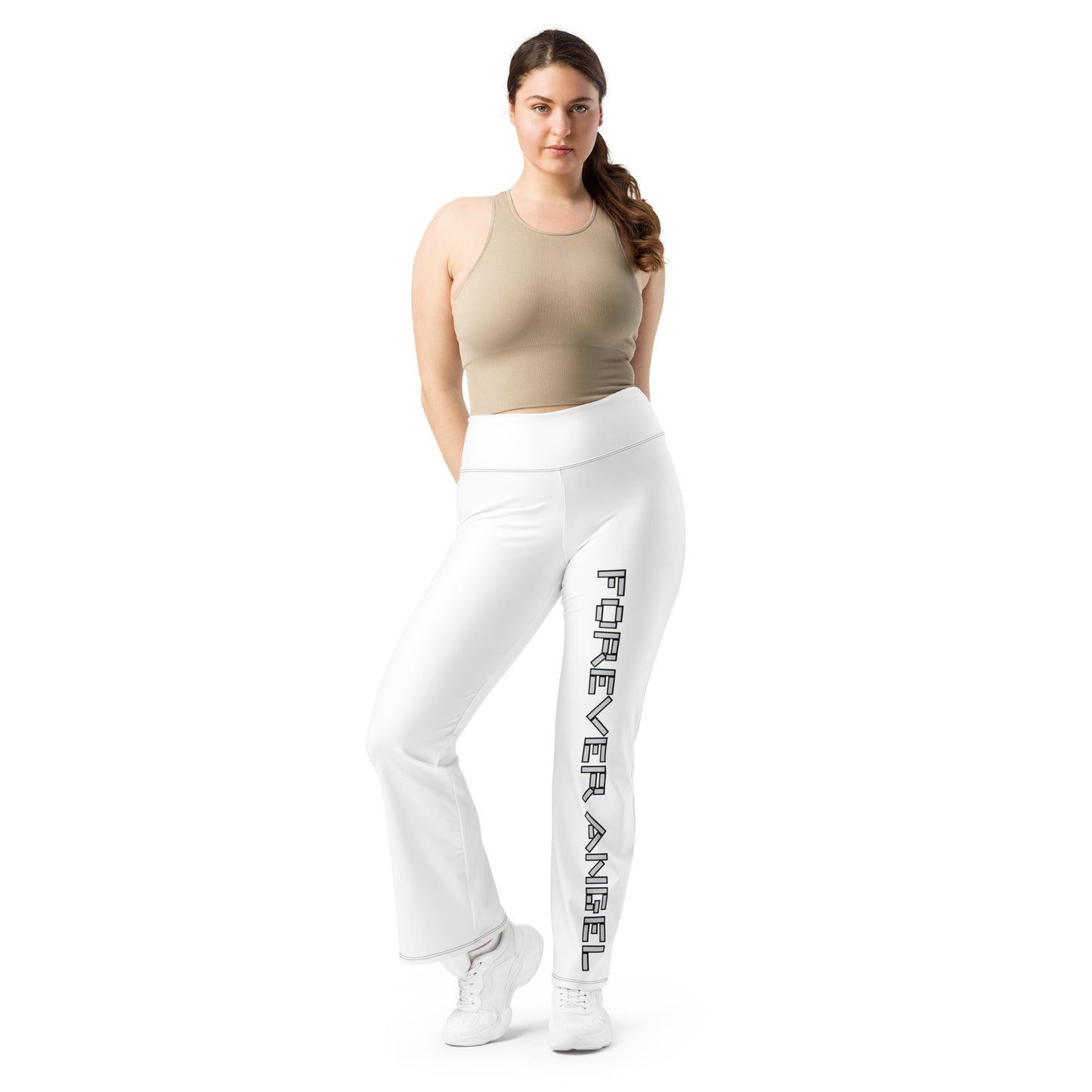 Flare leggings [WHITE COLOR] FOREVER ANGEL [SILVER & BLACK FONT] by “Mark Anthony Gable Collection-FOREVER ANGEL”