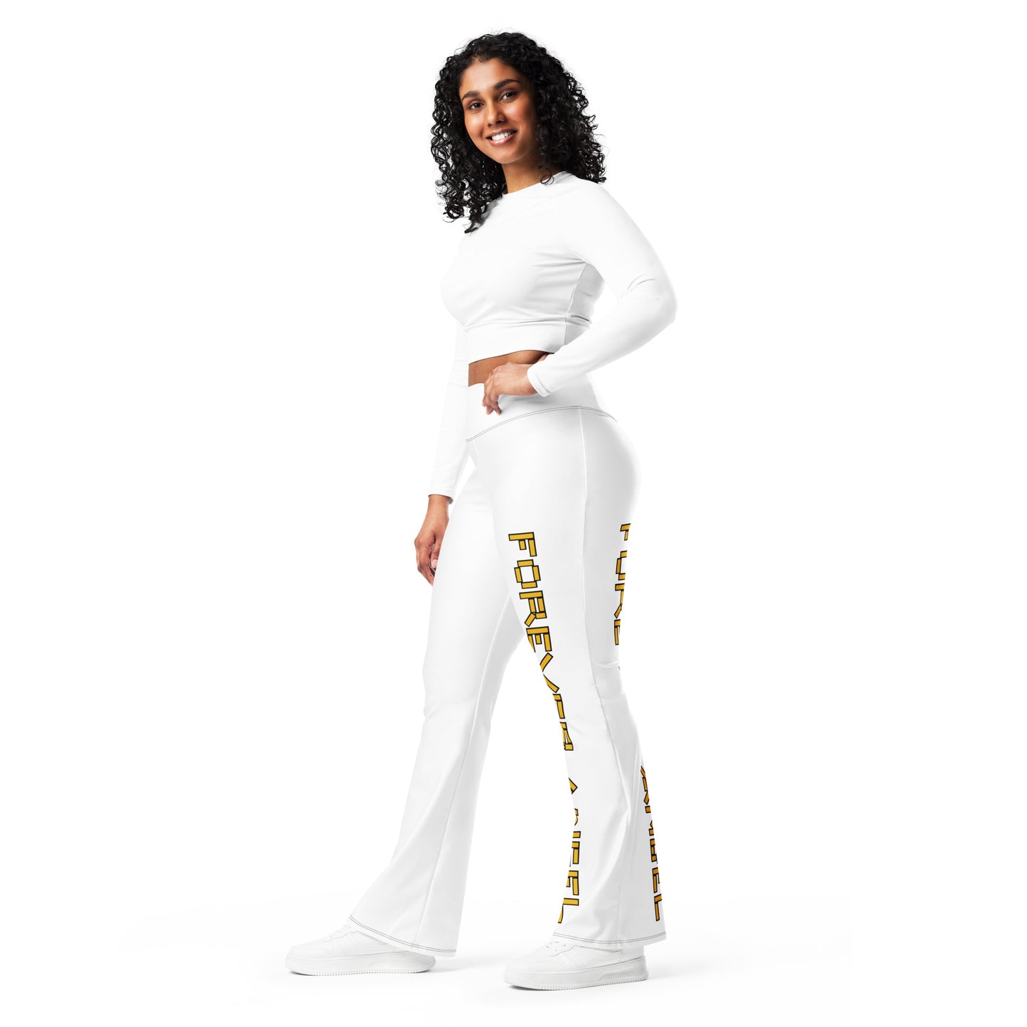 Flare leggings [WHITE COLOR] FOREVER ANGEL [GOLD FONT] by "Mark Anthony Gable Collection-FOREVER ANGEL"