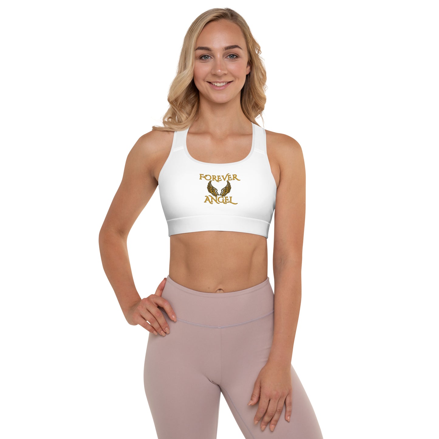 Padded Sports Bra FOREVER ANGEL [GOLD Font] by “Mark Anthony Gable Collection-FOREVER ANGEL”