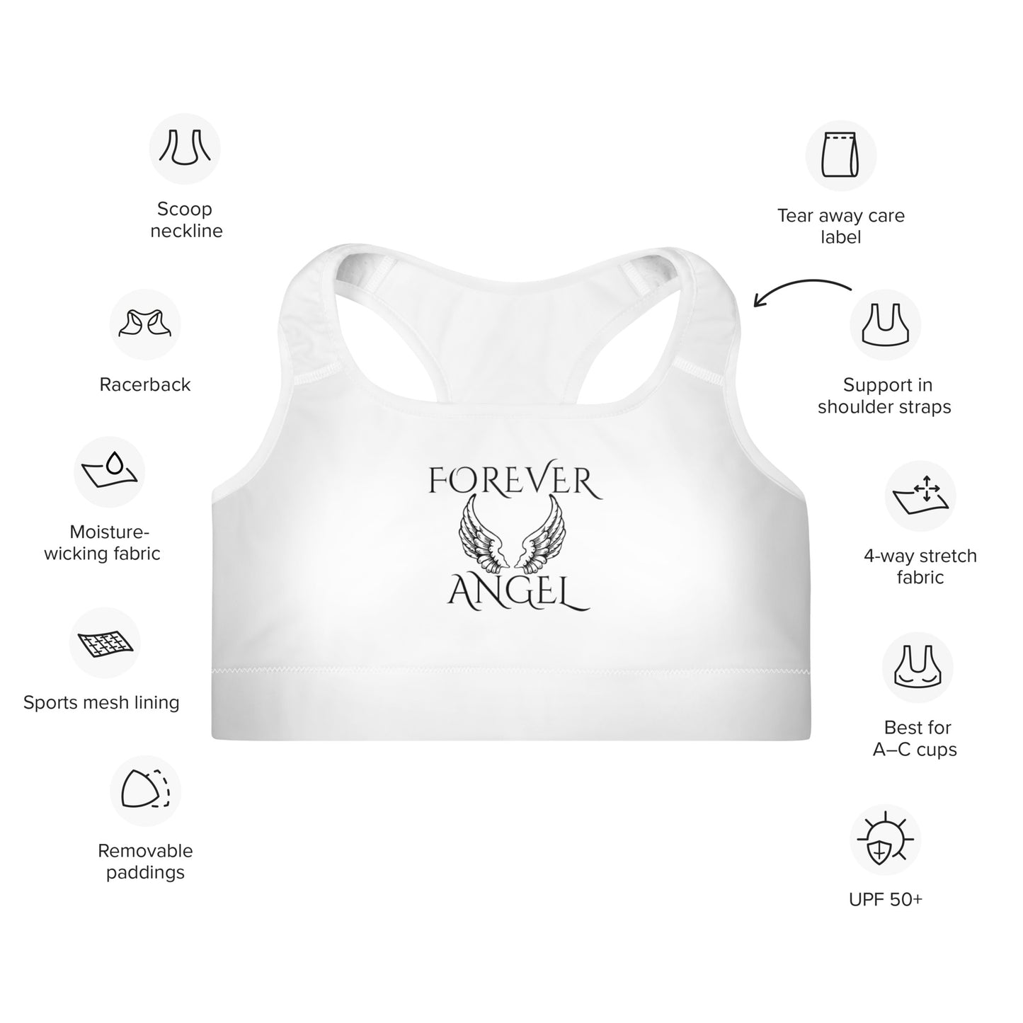 Padded Sports Bra FOREVER ANGEL by  "Mark Anthony Gable Collection-FOREVER ANGEL"