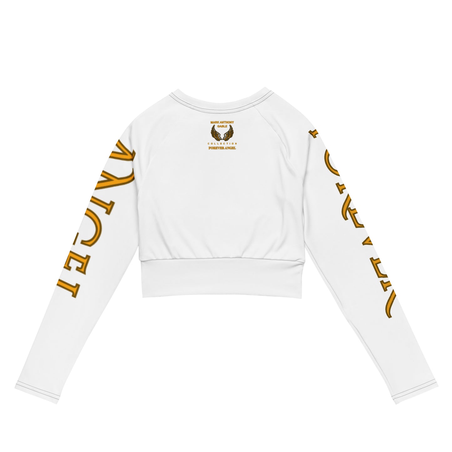 Recycled long-sleeve crop top FOREVER ANGEL [GOLD FONT] by “Mark Anthony Gable Collection-FOREVER ANGEL”