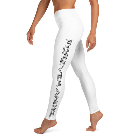 Yoga Leggings FOREVER [WHITE COLOR] ANGEL [SILVER & BLACK FONT] by “Mark Anthony Gable Collection-FOREVER ANGEL”