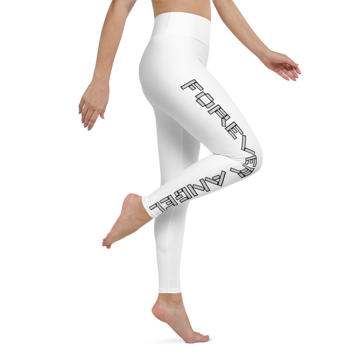 Yoga Leggings FOREVER [WHITE COLOR] ANGEL [SILVER & BLACK FONT] by “Mark Anthony Gable Collection-FOREVER ANGEL”