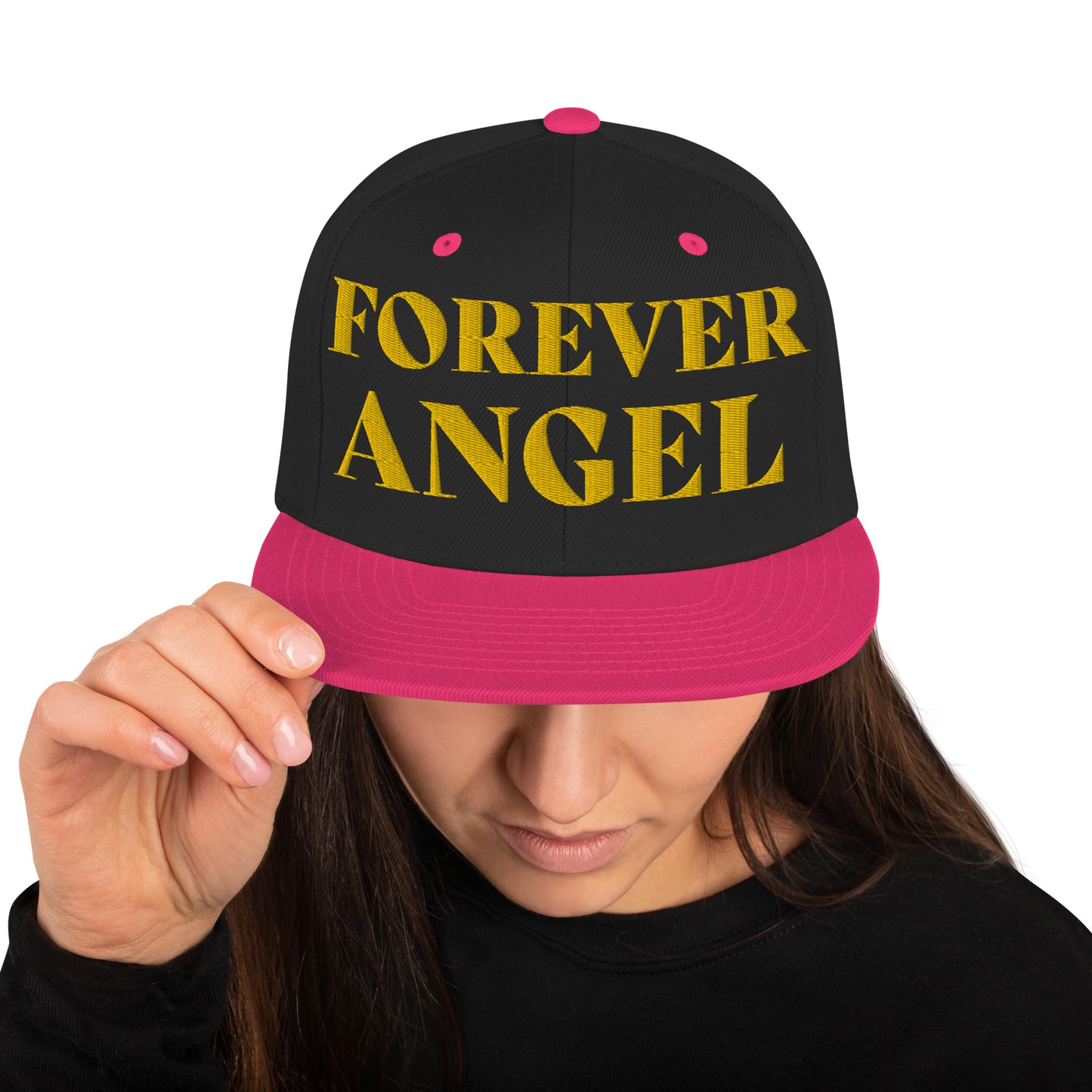 Snapback Hat FOREVER ANGEL [GOLD FONT] [Green Camo under Brim] for females by “Mark Anthony Gable Collection-FOREVER ANGEL”