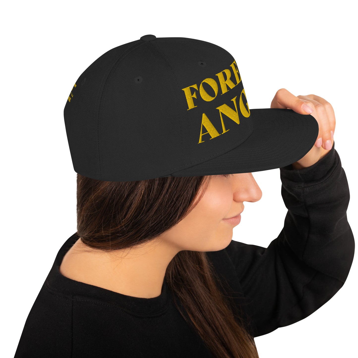 Snapback Hat FOREVER ANGEL [GOLD FONT] [Green Camo under Brim] for females by “Mark Anthony Gable Collection-FOREVER ANGEL”