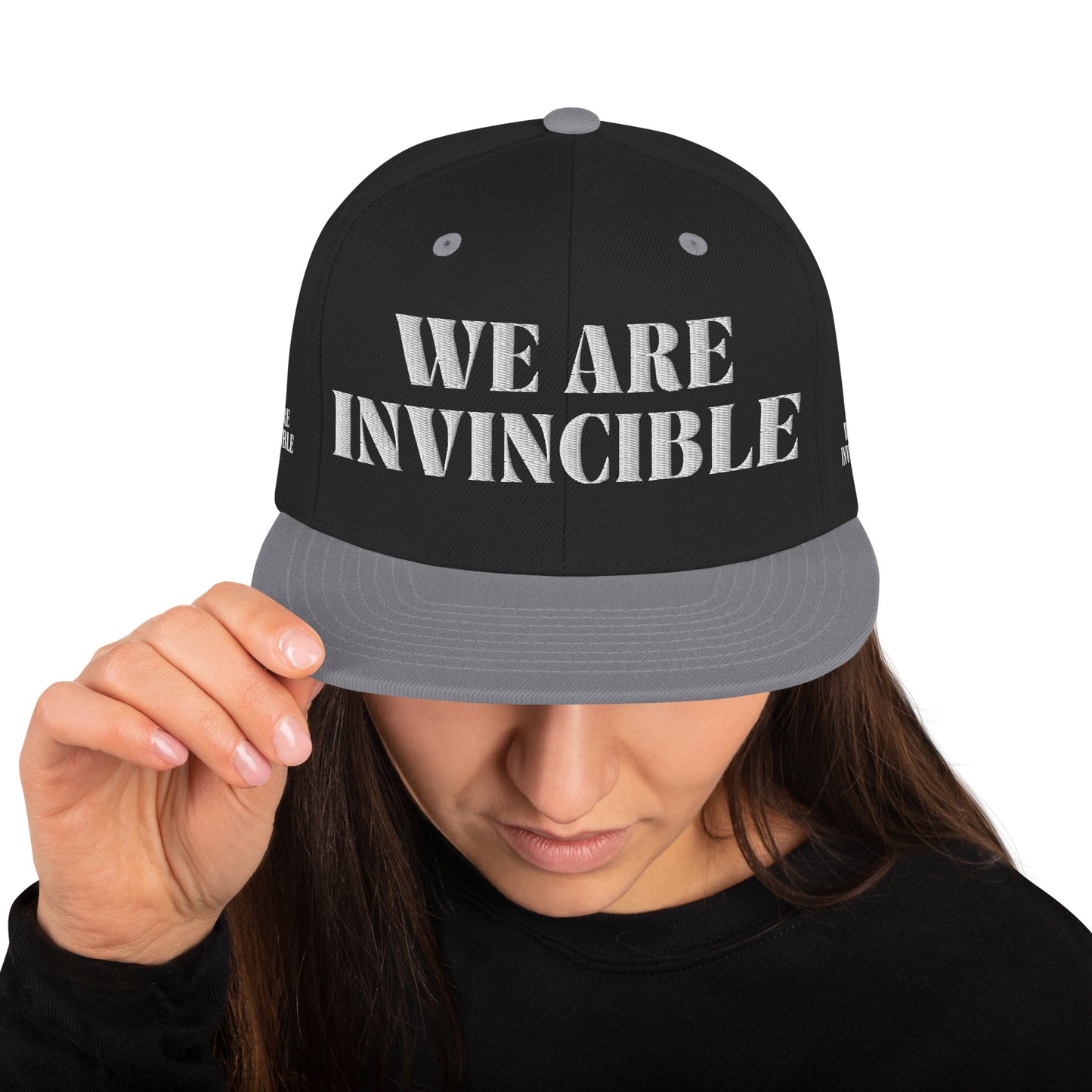 Snapback Hat WE ARE INVINCIBLE [Subtle Green Camo] under Brim] by "Mark Anthony Gable Collection-Forever Angel"