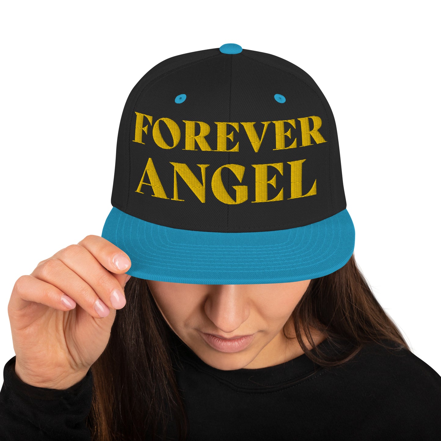 Snapback Hat FOREVER ANGEL [GOLD FONT] [Green Camo under Brim] for females by “Mark Anthony Gable Collection-FOREVER ANGEL”