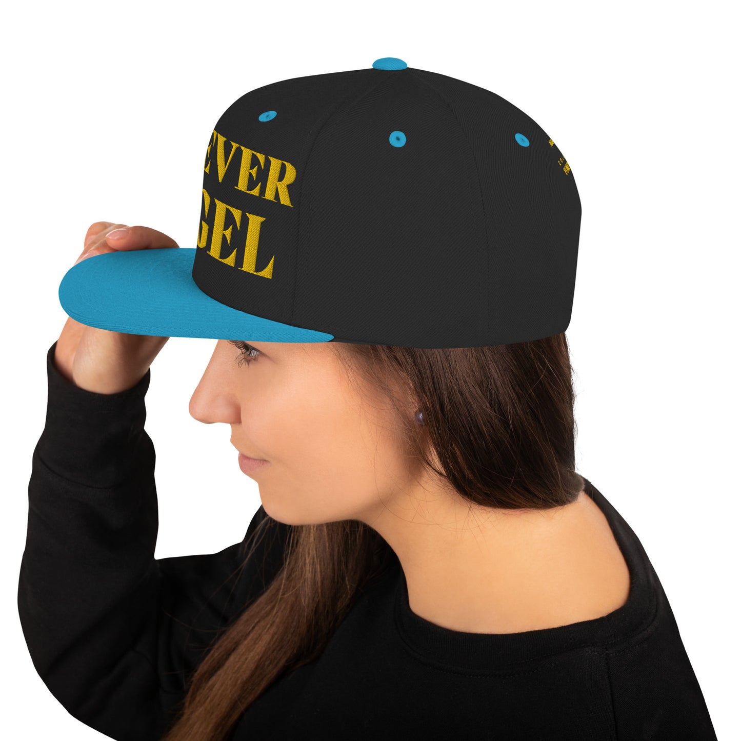 Snapback Hat FOREVER ANGEL [GOLD FONT] [Green Camo under Brim] for females by “Mark Anthony Gable Collection-FOREVER ANGEL”