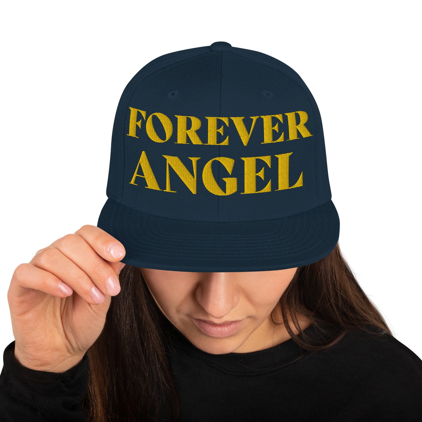 Snapback Hat FOREVER ANGEL [GOLD FONT] [Green Camo under Brim] for females by “Mark Anthony Gable Collection-FOREVER ANGEL”