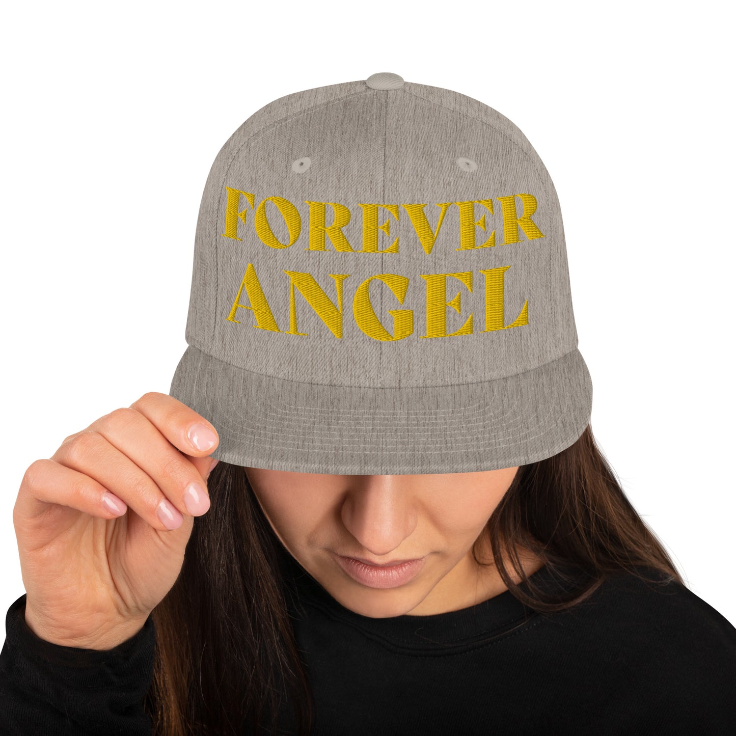 Snapback Hat FOREVER ANGEL [GOLD FONT] [Green Camo under Brim] for females by “Mark Anthony Gable Collection-FOREVER ANGEL”