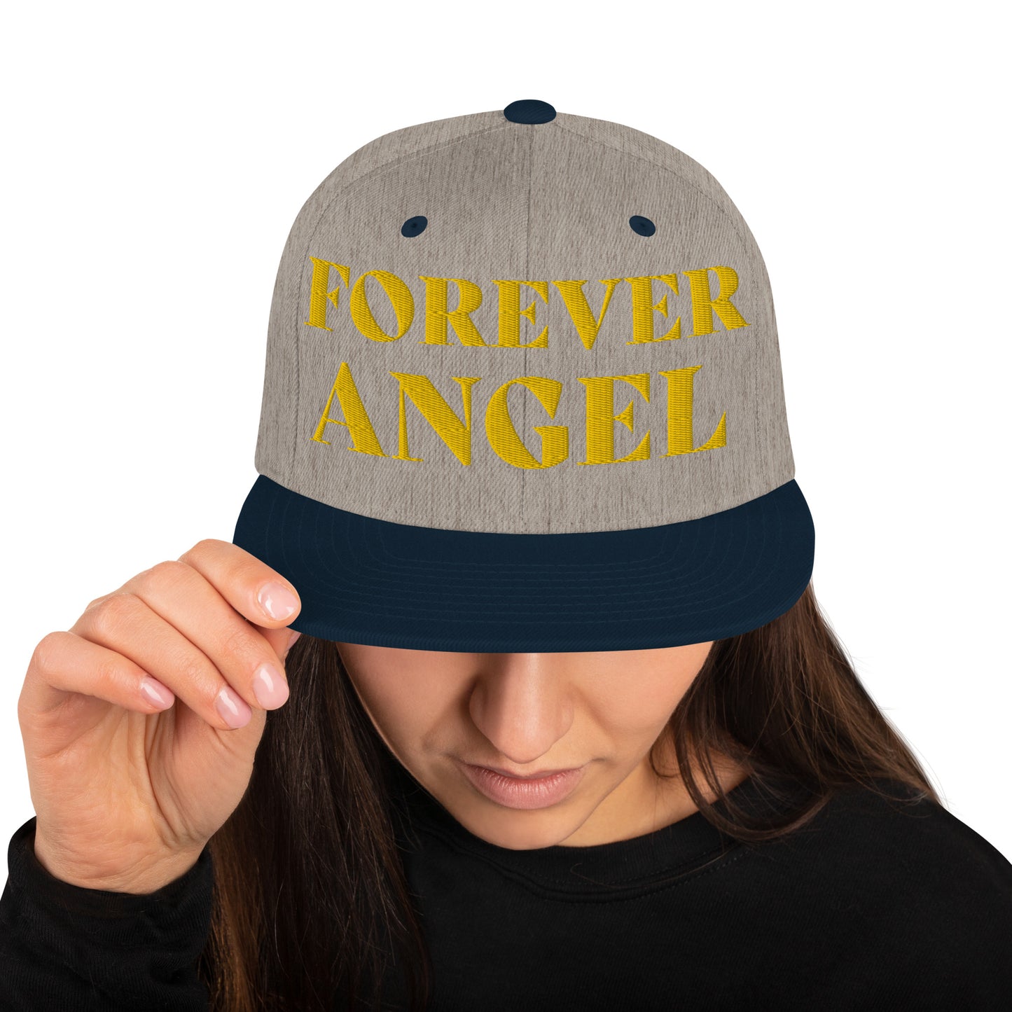 Snapback Hat FOREVER ANGEL [GOLD FONT] [Green Camo under Brim] for females by “Mark Anthony Gable Collection-FOREVER ANGEL”