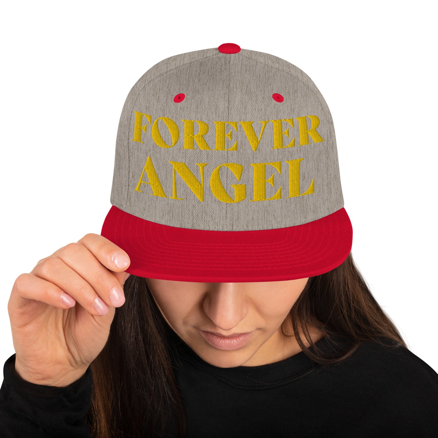 Snapback Hat FOREVER ANGEL [GOLD FONT] [Green Camo under Brim] for females by “Mark Anthony Gable Collection-FOREVER ANGEL”