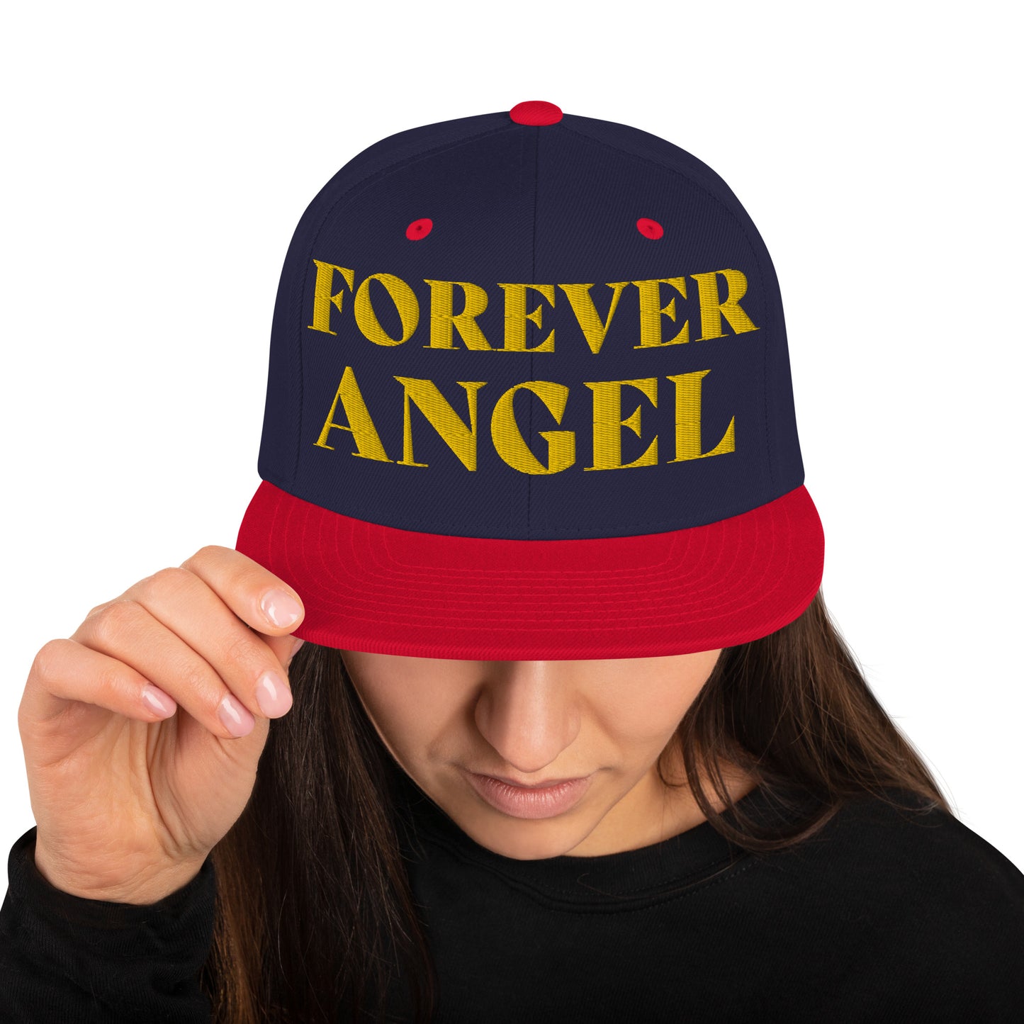 Snapback Hat FOREVER ANGEL [GOLD FONT] [Green Camo under Brim] for females by “Mark Anthony Gable Collection-FOREVER ANGEL”