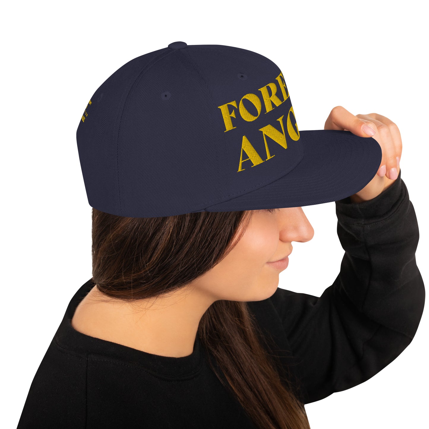 Snapback Hat FOREVER ANGEL [GOLD FONT] [Green Camo under Brim] for females by “Mark Anthony Gable Collection-FOREVER ANGEL”