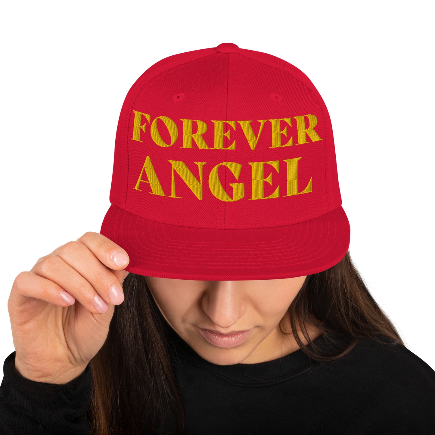 Snapback Hat FOREVER ANGEL [GOLD FONT] [Green Camo under Brim] for females by “Mark Anthony Gable Collection-FOREVER ANGEL”