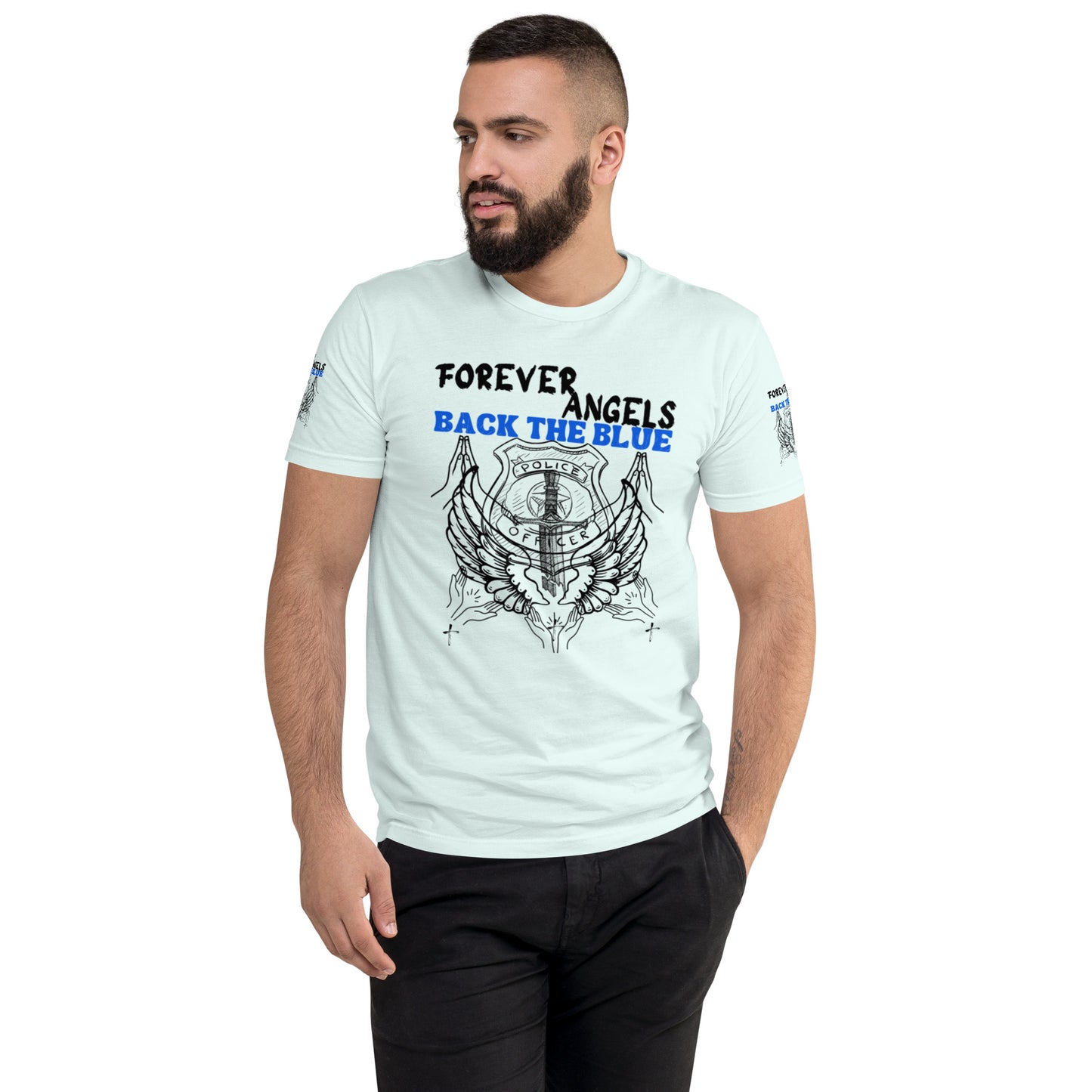 Short Sleeve T-shirt FOREVER ANGELS BACK THE BLUE by “Mark Anthony Gable Collection-FOREVER ANGEL”