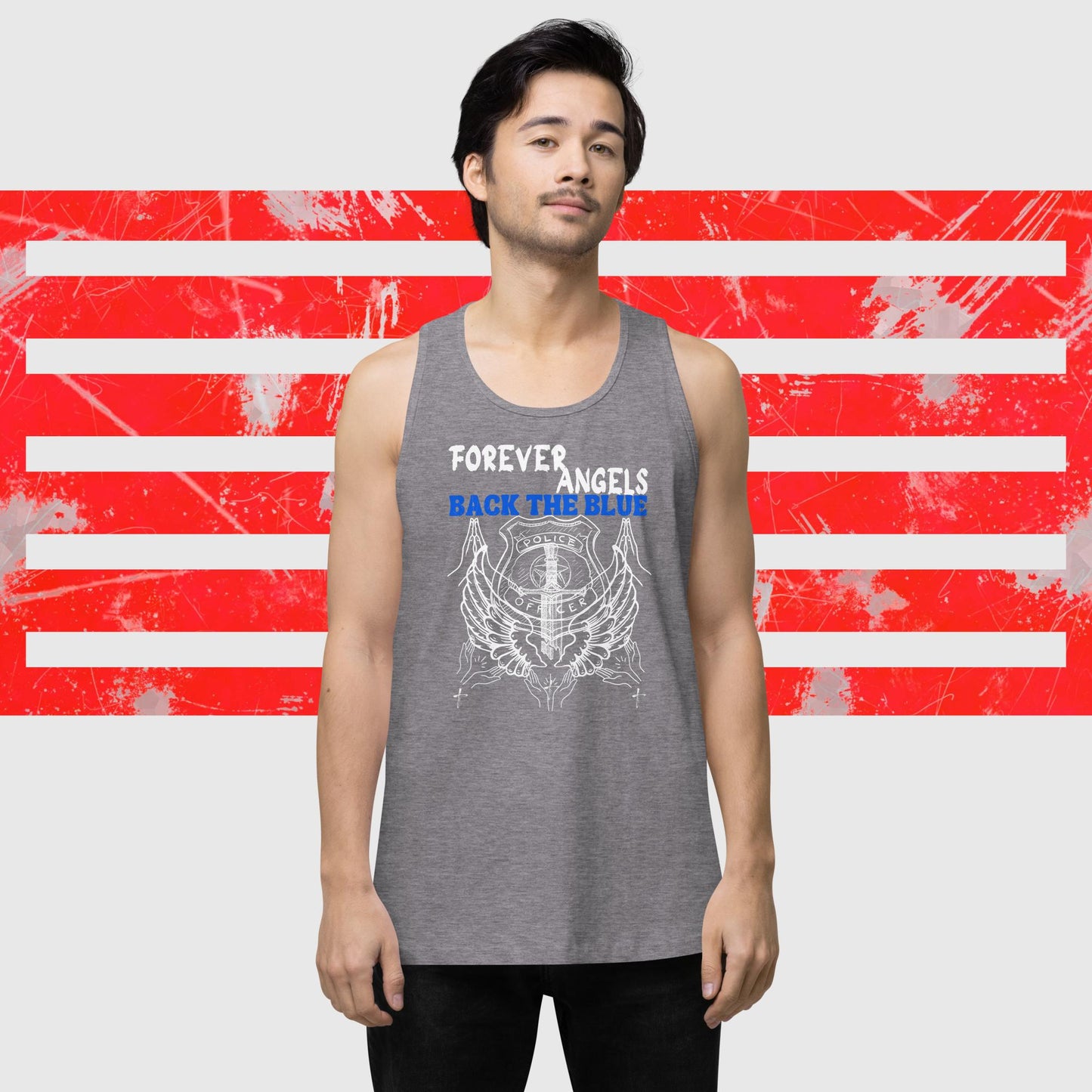 Men’s premium tank top FOREVER ANGELS BACK THE BLUE by "Mark Anthony Gable Collection-FOREVER ANGEL"