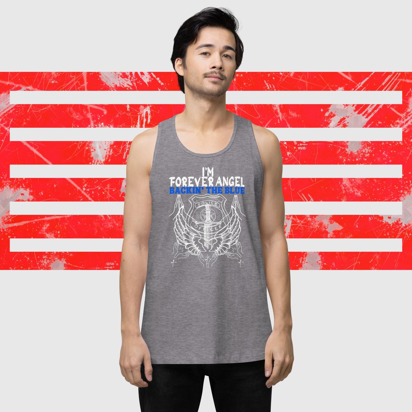 Men’s premium tank top I'M FOREVER ANGEL BACKIN' THE BLUE by "Mark Anthony Gable Collection-FOREVER ANGEL"