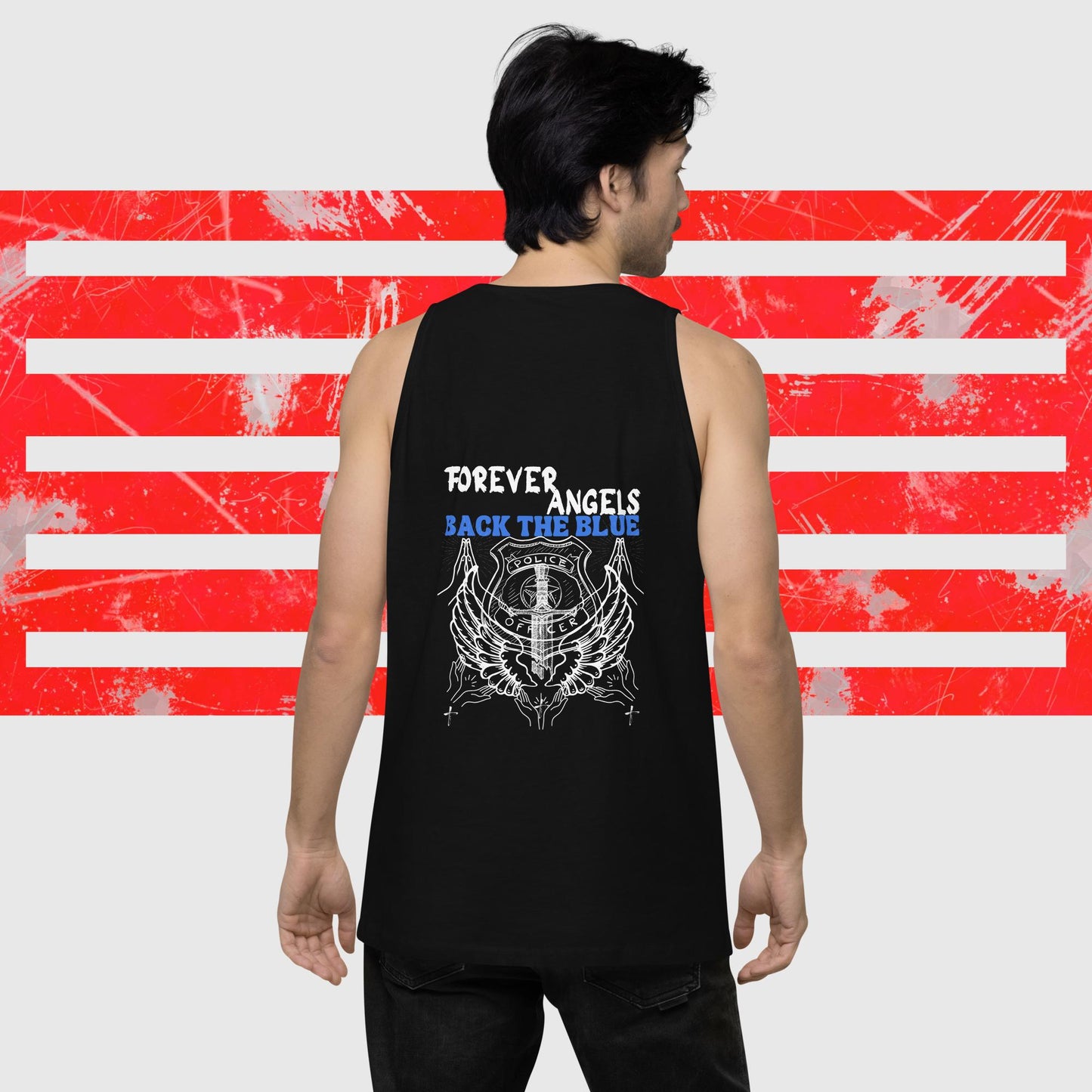 Men’s premium tank top FOREVER ANGELS BACK THE BLUE by "Mark Anthony Gable Collection-FOREVER ANGEL"