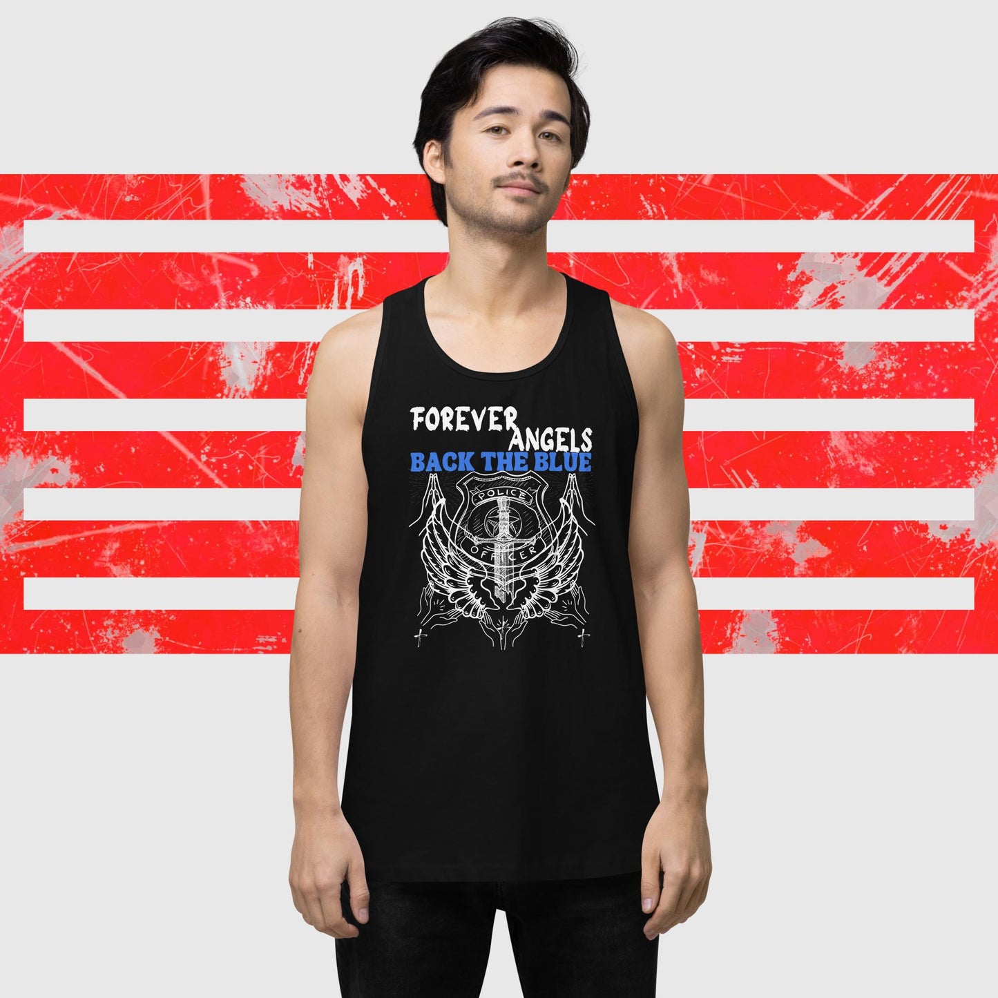 Men’s premium tank top FOREVER ANGELS BACK THE BLUE by "Mark Anthony Gable Collection-FOREVER ANGEL"