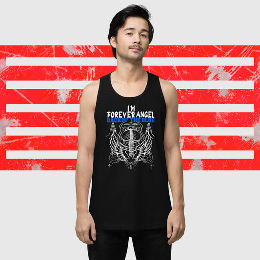 Men’s premium tank top I'M FOREVER ANGEL BACKIN' THE BLUE by "Mark Anthony Gable Collection-FOREVER ANGEL"