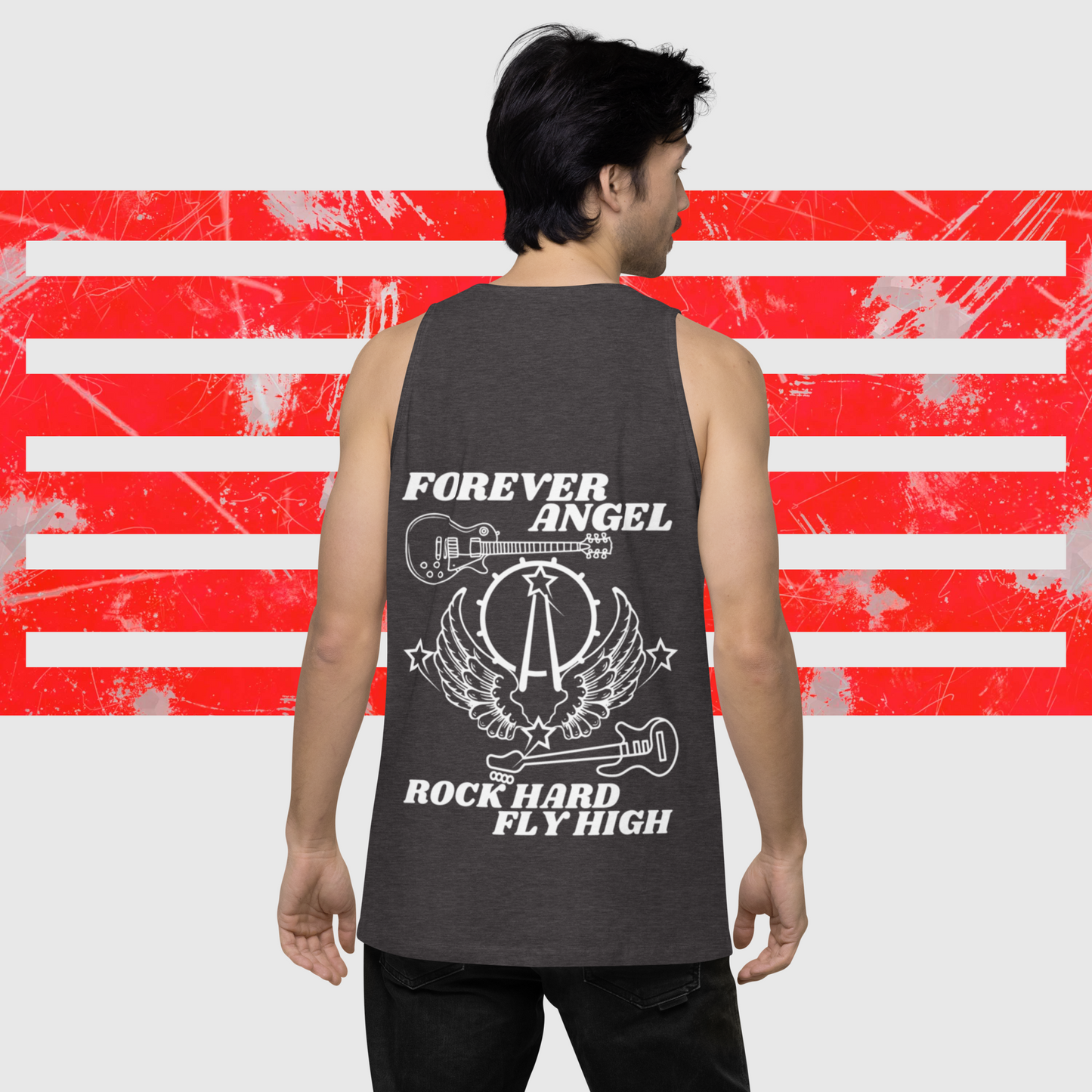 Men’s premium tank top FOREVER ANGEL ROCK HARD FLY HIGH by  "Mark Anthony Gable Collection-FOREVER ANGEL"