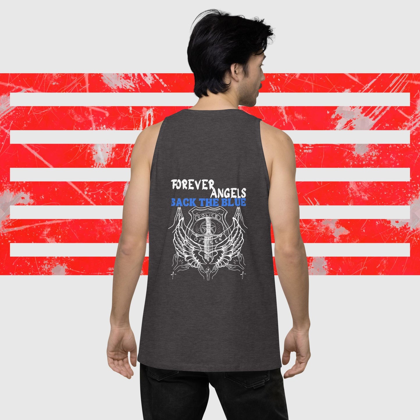 Men’s premium tank top FOREVER ANGELS BACK THE BLUE by "Mark Anthony Gable Collection-FOREVER ANGEL"