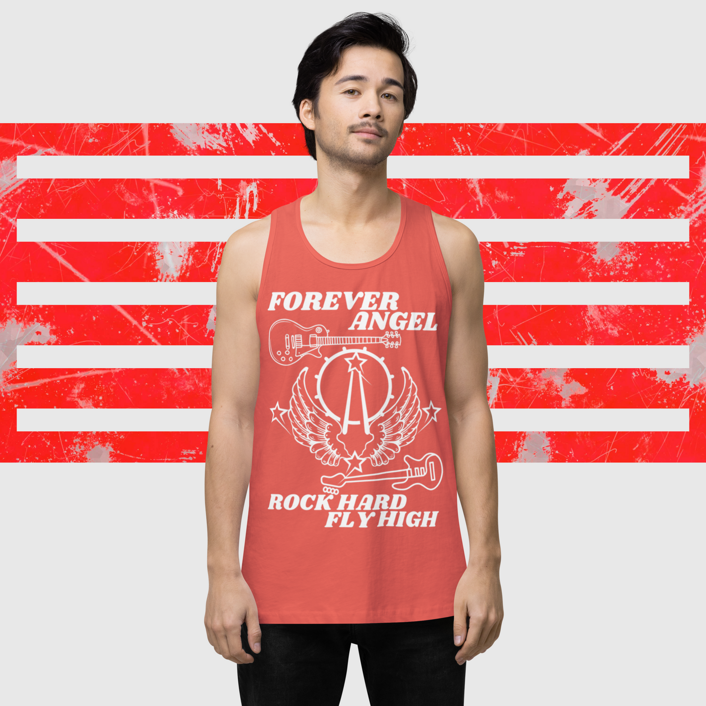 Men’s premium tank top FOREVER ANGEL ROCK HARD FLY HIGH by  "Mark Anthony Gable Collection-FOREVER ANGEL"