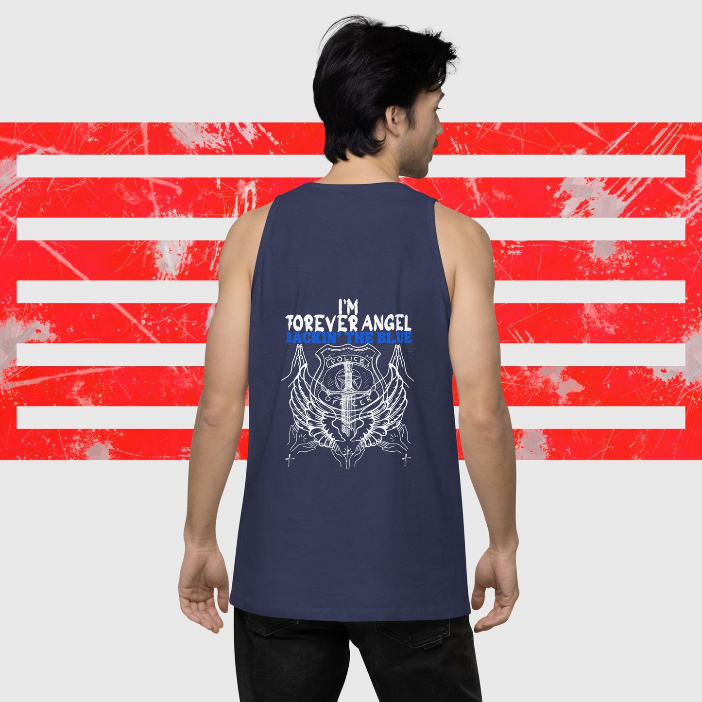 Men’s premium tank top I'M FOREVER ANGEL BACKIN' THE BLUE by "Mark Anthony Gable Collection-FOREVER ANGEL"