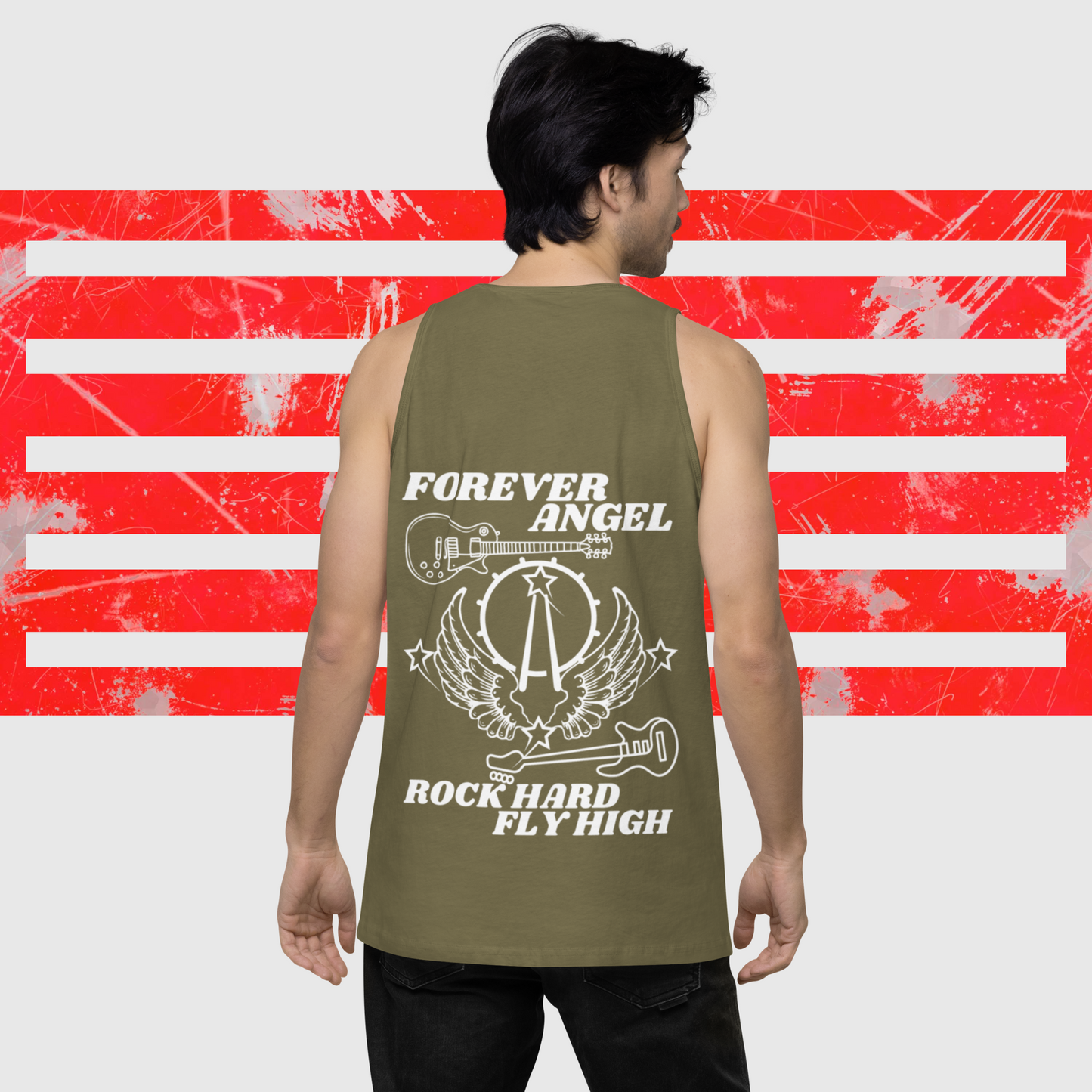 Men’s premium tank top FOREVER ANGEL ROCK HARD FLY HIGH by  "Mark Anthony Gable Collection-FOREVER ANGEL"