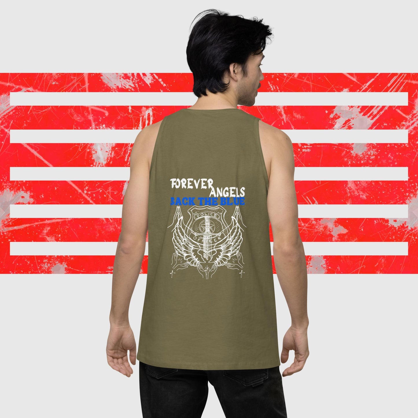 Men’s premium tank top FOREVER ANGELS BACK THE BLUE by "Mark Anthony Gable Collection-FOREVER ANGEL"