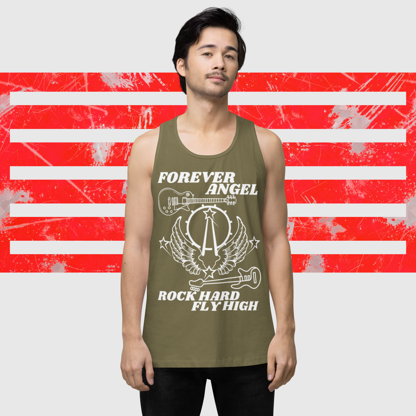 Men’s premium tank top FOREVER ANGEL ROCK HARD FLY HIGH by  "Mark Anthony Gable Collection-FOREVER ANGEL"