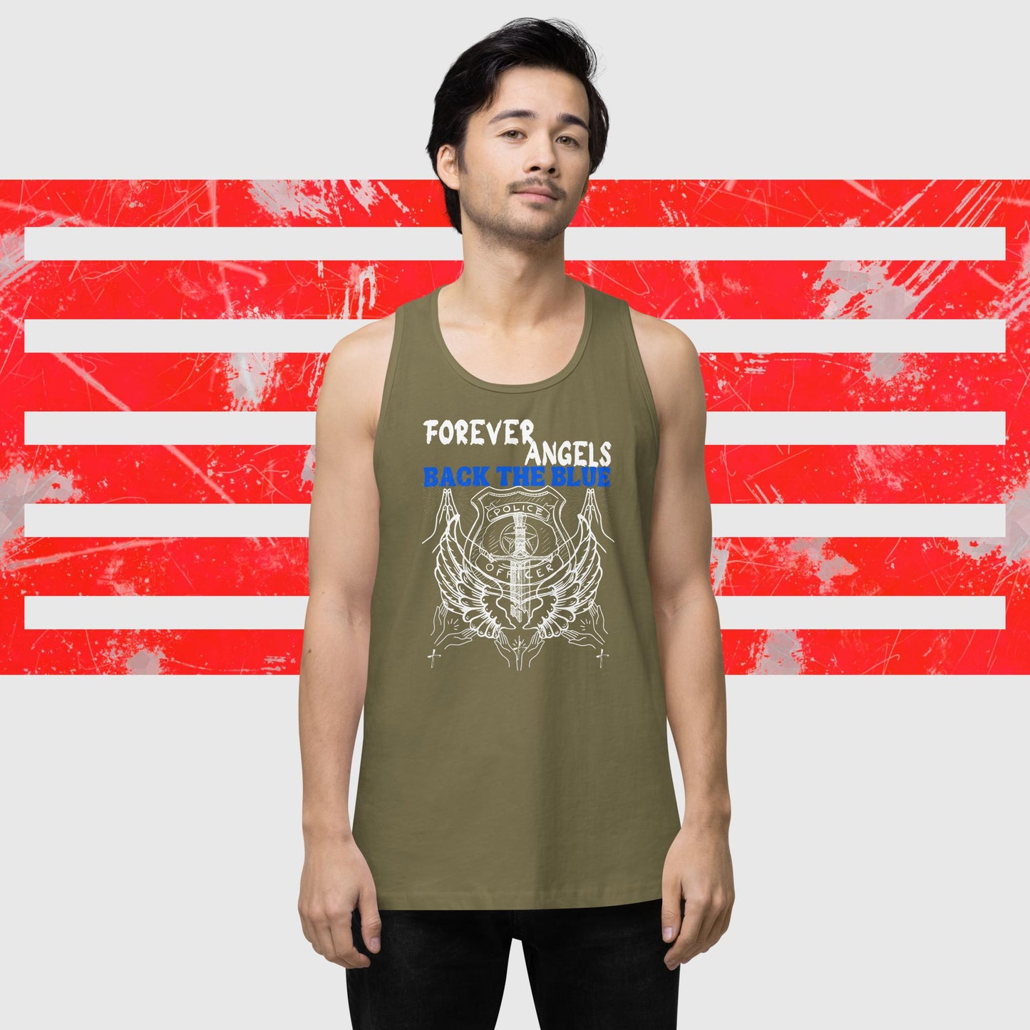 Men’s premium tank top FOREVER ANGELS BACK THE BLUE by "Mark Anthony Gable Collection-FOREVER ANGEL"