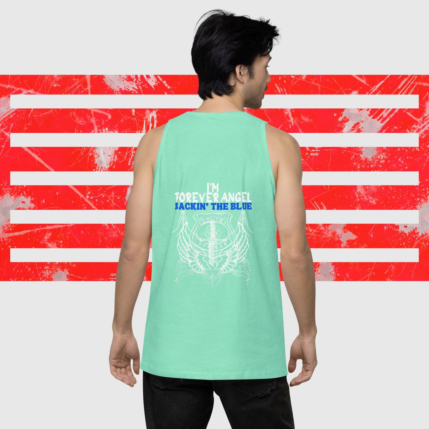 Men’s premium tank top I'M FOREVER ANGEL BACKIN' THE BLUE by "Mark Anthony Gable Collection-FOREVER ANGEL"