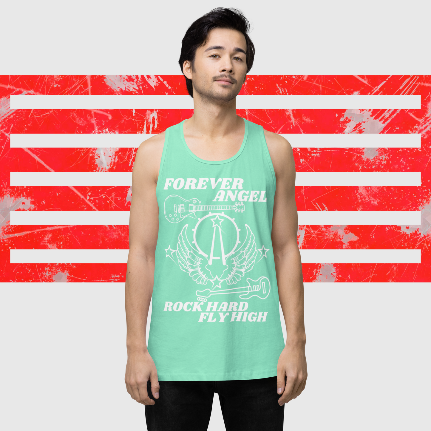 Men’s premium tank top FOREVER ANGEL ROCK HARD FLY HIGH by  "Mark Anthony Gable Collection-FOREVER ANGEL"