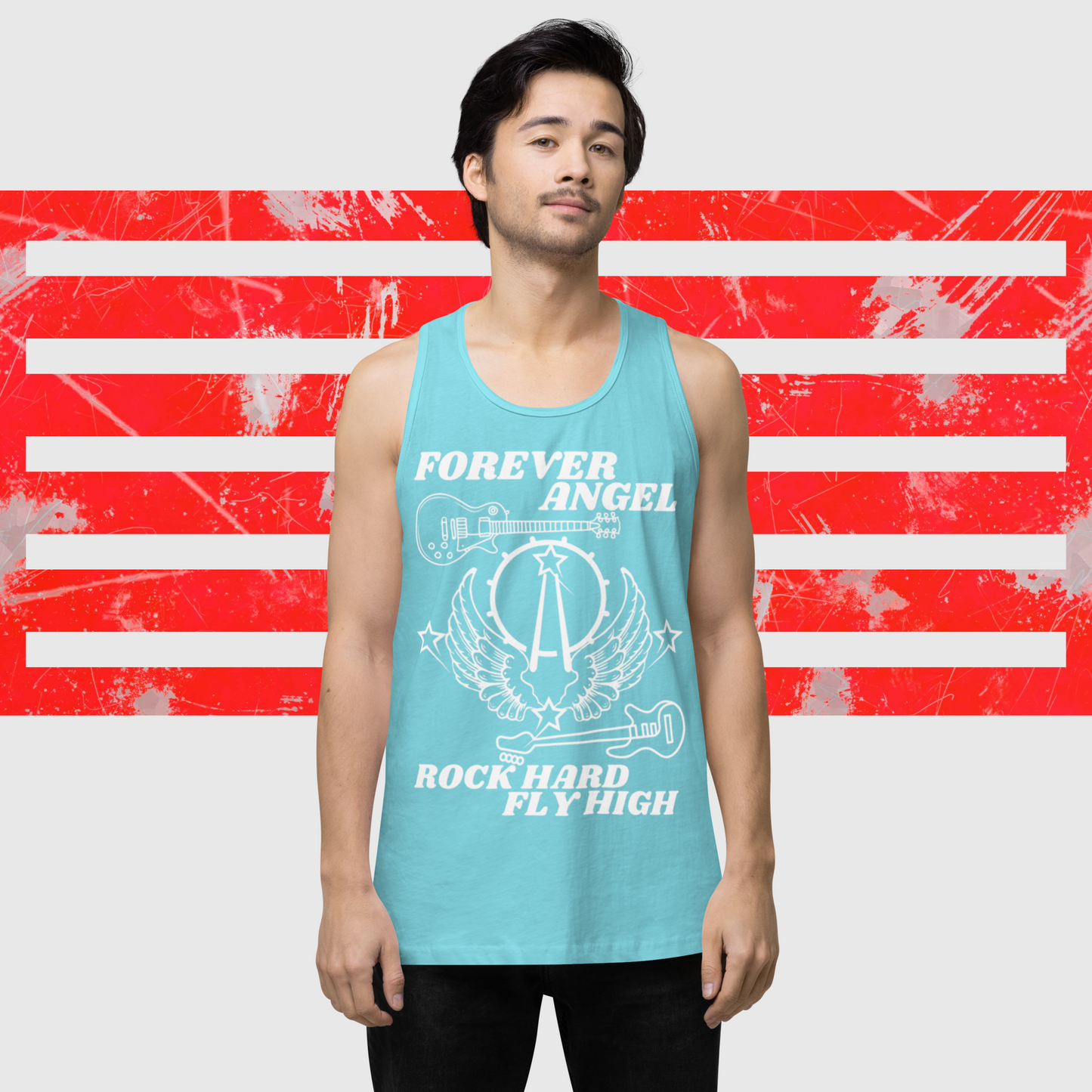 Men’s premium tank top FOREVER ANGEL ROCK HARD FLY HIGH by  "Mark Anthony Gable Collection-FOREVER ANGEL"